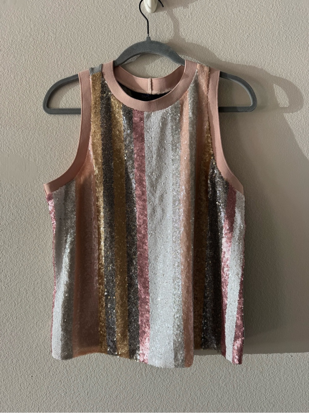 RACHEL Rachel Roy Pink, Gold & Silver Sequin Stripe Tank